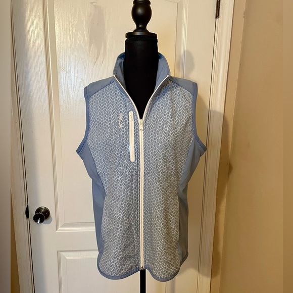 RLX Ralph Lauren Women’s Size M Print Golf Techy Terry Full Zip Vest Jacket Blue - Picture 7 of 9